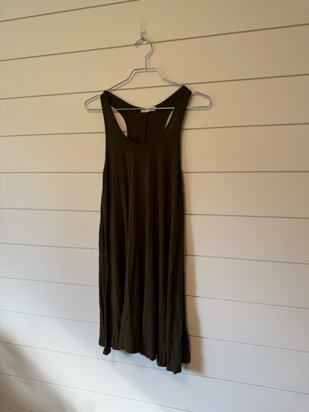 Socialite Trapeze Dress Stretchy Sleeveless Casual Dress - Olive - Size Small